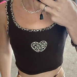 CHEETAH CONTRAST GRAPHIC BROWN TANK